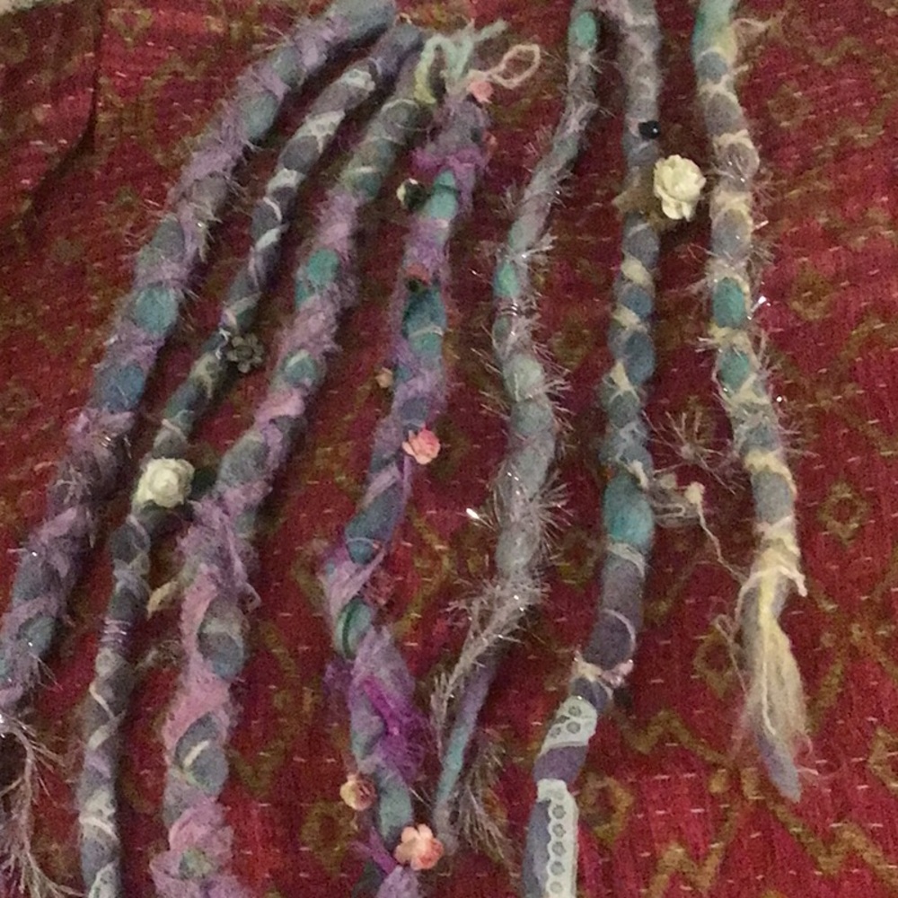 Handcrafted unicorn wool faux dreads clip in 7